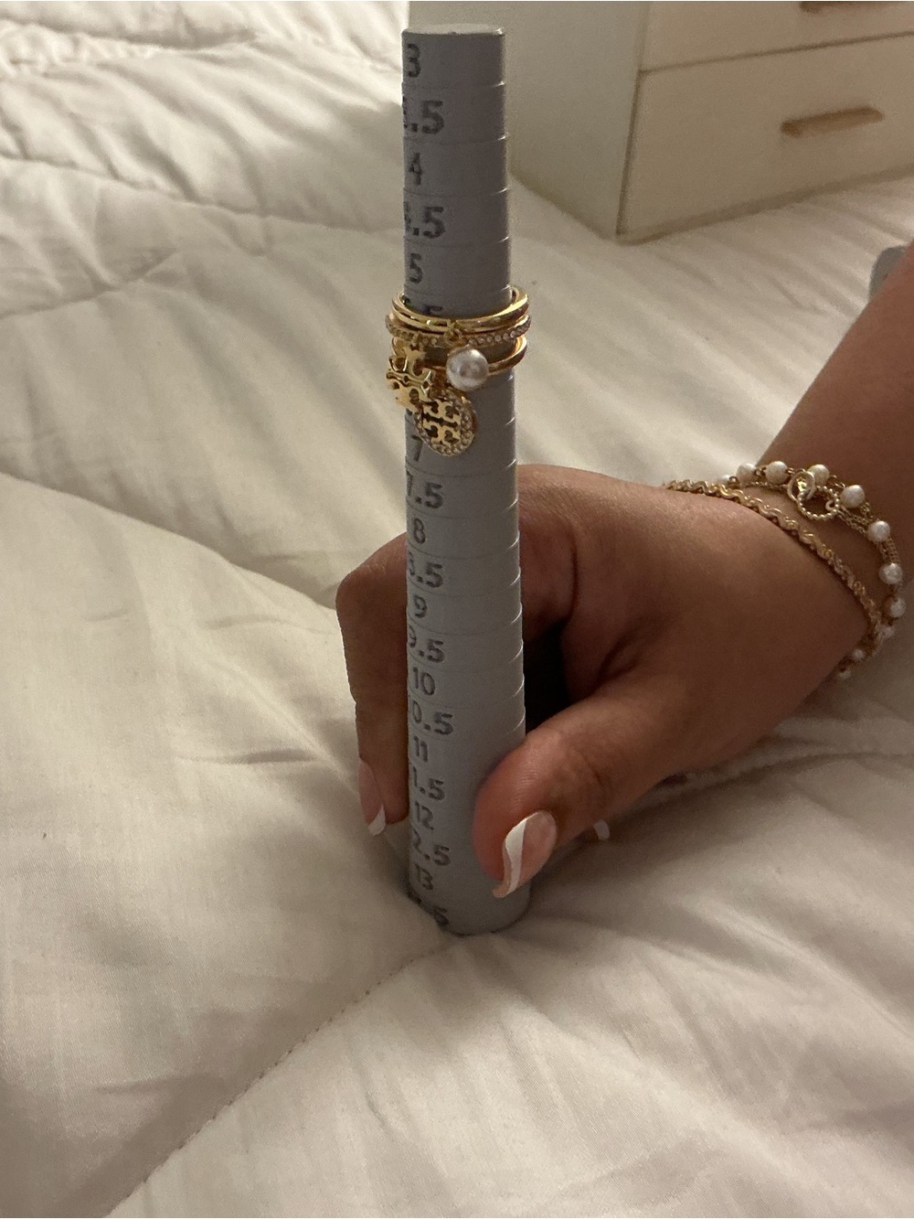 Tory Burch Gold Stackable Ring Set with Pearl and Charm